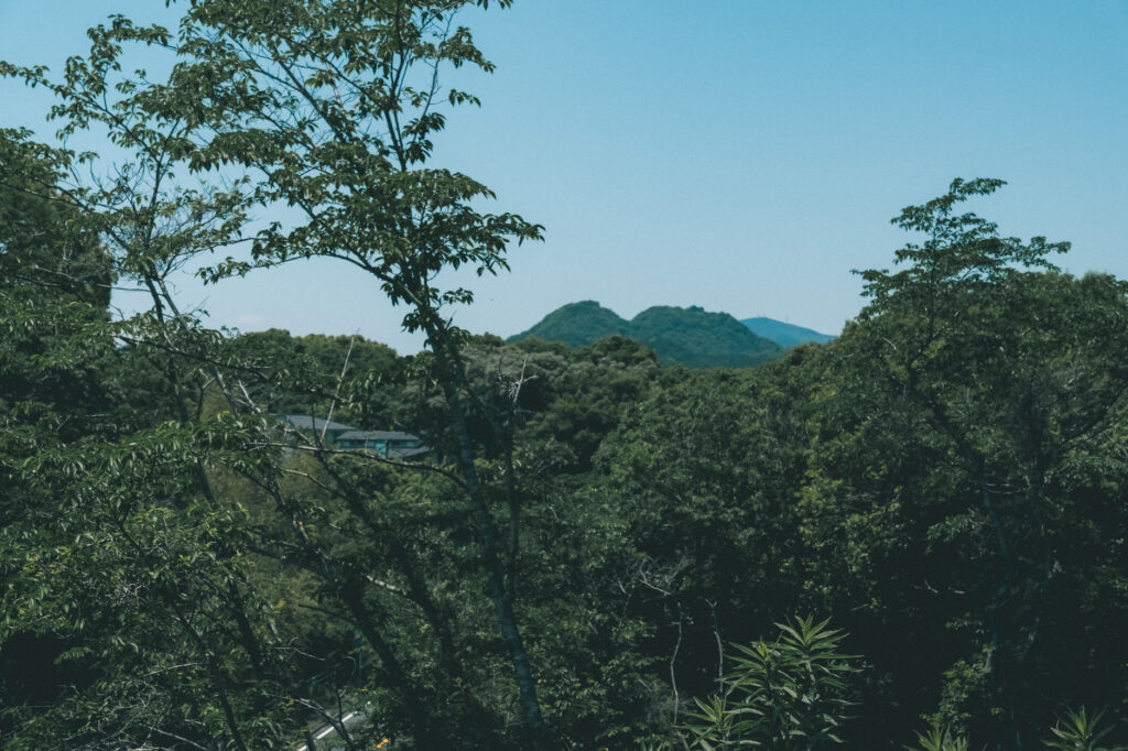 甲塚古墳-みやこ町-を歩く-西側の御所ヶ谷方面にはフタコブラクダのような山